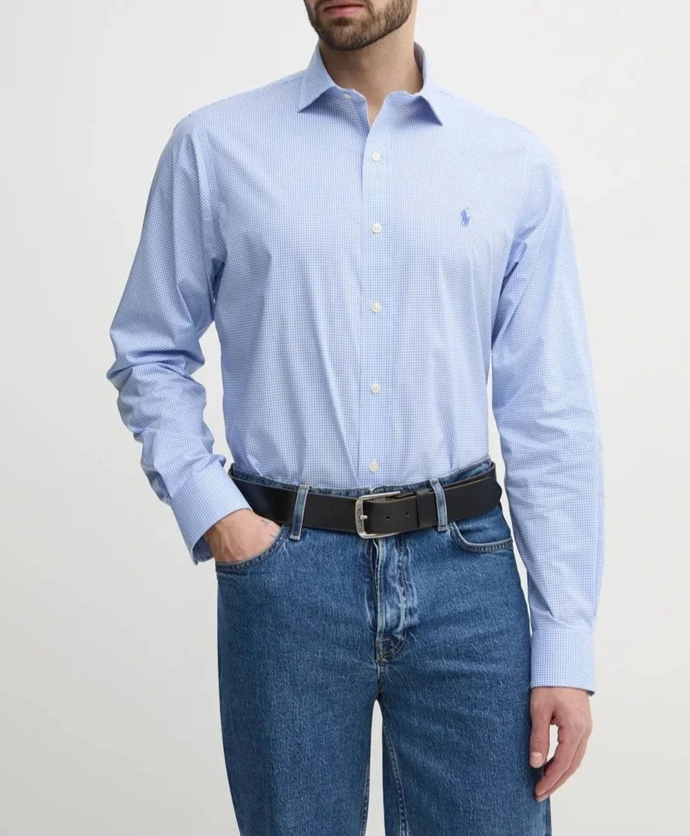 Polo Ralph Lauren blue cotton check shirt button down w/ logo Large A005922